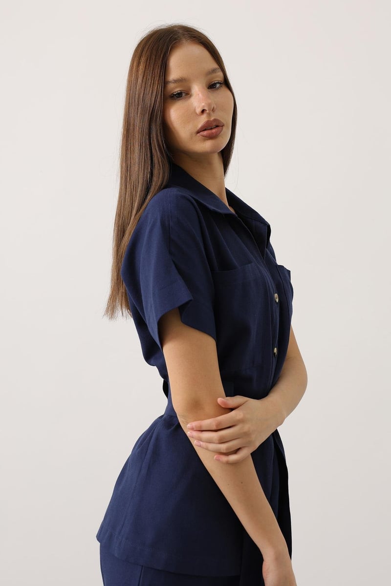 Kuşaklı cep detaylı pantolon takım