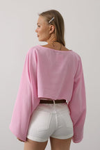 YARASA KOLLU CROP BLUZ - Pembe